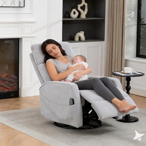 Fachmaih Manual Rocking Chair Nursery with Massage and Heat for Adults Comfy High Back Swivel Gilder Rocker Recliner for Bedroom Living Room - Image 1