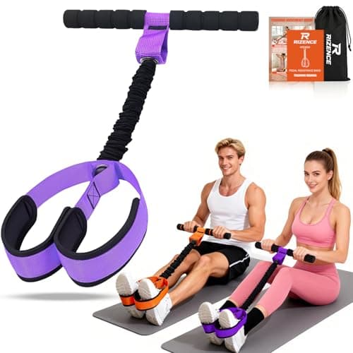RIZENCE 2026 Upgrade Pedal Resistance Bands with Handle - Multifunction Foot Pedal Resistance Band with Training Poster - Fashion Puller Exercise Equipment for Abdomen, Waist, Arm, Core, Leg - 55LBS