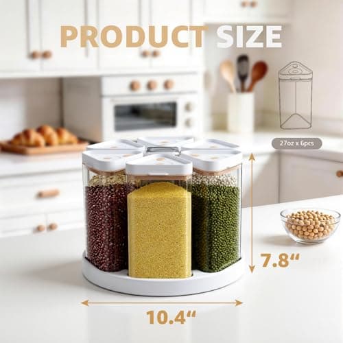 Slow Slog Rotating Grain Dispenser with Manual Vacuum Pump - 6-Grid Vacuum-Storage Canister Set, Food Storage Bins for Cereal, Rice, Beans & Bulk Dry Food Pantry Organization - Thumbnail 2