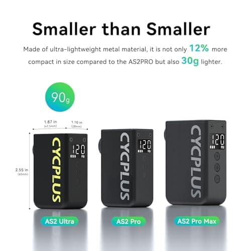 CYCPLUS Tiny Electric Bike Pump AS2Ultra, 90g, Magnesium Alloy Shell, Black - Thumbnail 2