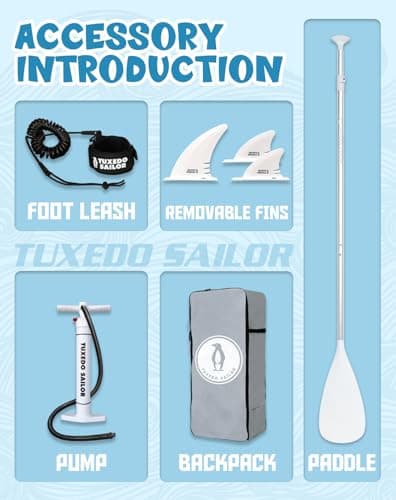 Tuxedo Sailor 10'6"×33"×6" Inflatable Stand Up Paddle Board with SUP Accessories, Anti-Slip EVA Deck and Large Fin, Paddle Boards for Adults & Youth of All Skill Levels - Thumbnail 4
