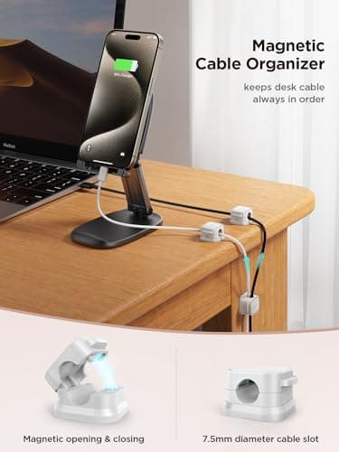 9 Pack Magnetic Cable Clips [Cable Smooth Adjustable] Cord Holder, Under Desk Cable Management, JOYROOM Adhesive Wire Holder Keeper Organizer for Home Office Desk Phone Car Wall Desktop Nightstand - Thumbnail 2