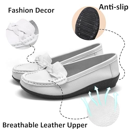 HAJINK Women Loafers Flexible Breathable Slip-On Comfortable Sole Ladies Shoes for Walking (White,9.5) - Thumbnail 4