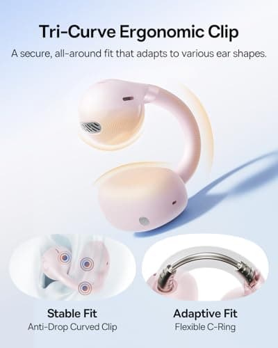 Baseus Bass BC1 Open Ear Earbuds Clip-On Headphones, Open-Ring Comfort with Tri-Curve Snug Clip, Powerful Sound with SuperBass, 4-Mic Clear Calls, IP55 Waterproof, 38H Playtime (Pale Pink) - Thumbnail 4