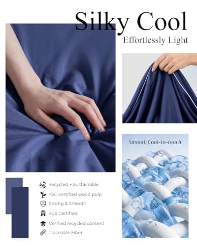 Natapai Cooling Comforter, Cooling Blanket for Hot Sleepers, All Season Lightweight Comforter for Night Sweats, Down Alternative Duvet Insert, Blanket for Night Sweats, Queen - 90"x90"(Midnight Blue) - Thumbnail 3