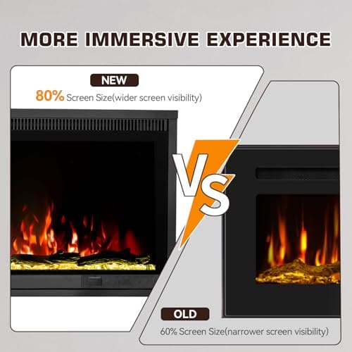 Kukoofyer 40" Electric Fireplace, Ultra-Narrow Bezel Recessed & Wall Mounted Fireplace Heater, Adjustable Color Flame, Linear Fireplace, Timer, Touch Screen, Remote Control, Log & Crystal, 750/1500W - Thumbnail 5