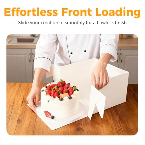 5 Pack Cake Boxes,10x10x8 Inch Tall Cake Box with Cake Boards 10",Disposable Cake Containers with Lids,White Bakery Boxes with Large Window,for Layer Cakes,Pies,Donuts,Cookies,Wedding,Birthday,Party - Thumbnail 4