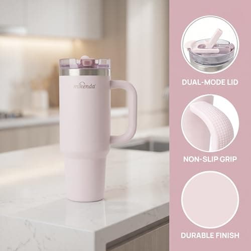 MIKENDA 40oz Insulated Tumbler with Straw | Double Wall Stainless Steel Travel Mug | Leak Proof Lid, 24hr Cold & 12hr Hot | Reusable Water Bottle for Office, Gym, Hiking (light pink) - Thumbnail 6