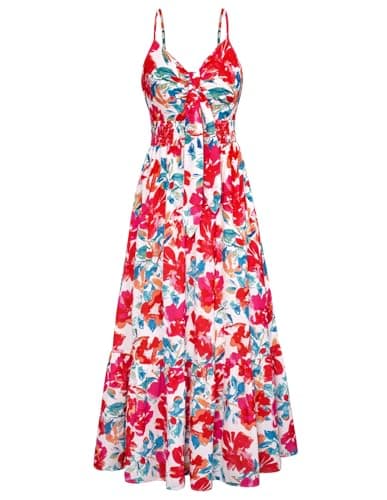 Womens Casual Floral Tie Front Sleeveless Long Evening Dress Cocktail Party Maxi Wedding Dresses - Image 1