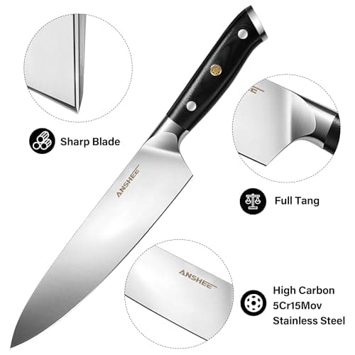 ANSHEE 8 Inch Gyuto Chef Knife - High Carbon Stainless Steel Ultra Sharp Blade,G10 handle Dishwasher Safe, Professional Kitchen Knife for Meat,Vegetables with Sheath Gift Box(Home Cooks & Restaurants) - Thumbnail 5
