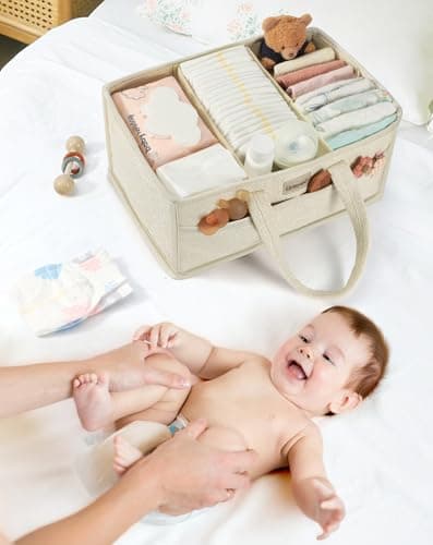 URMYWO Diaper Caddy Organizer - Portable Baby Diaper Caddy with Handle, Large Nursery Organizer Storage Basket for Newborn Essentials, Baby Registry Must Have Shower Gift for Home and Car Travel - Thumbnail 3