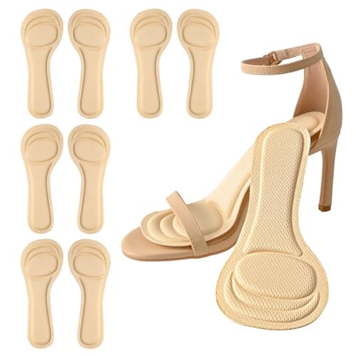 XINIFOOT 4 Pairs High Heel Inserts Women, 3/4 Length Women Thin Shoe Insoles for High Heels, Pumps, Open Toes, Flats, and Sandals, Cushion for Heel and Ball of The Foot, Shock Absorption (Beige) - Image 1