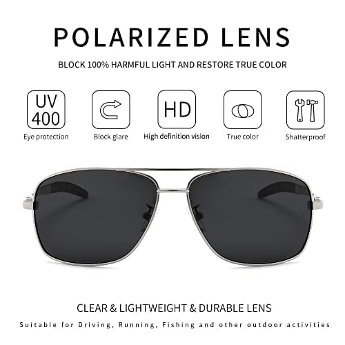 SUNGAIT Men's Polarized Sunglasses Durable Metal Frame for Fishing Driving Golf (Silver Frame/Grey Lens) Metal Frame 0925 YKH - Thumbnail 3