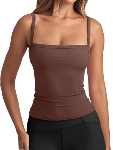 REORIA Women's Square Neck Tank Top Sleeveless Ribbed Basic Crop Tops Going Out Outfits Coffee Brown X-Small - Image 1