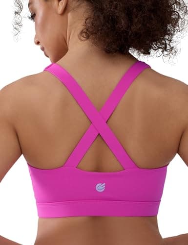 Cordaw Pickleball Sports Bras for Women High Support, Molded Cup Crisscross Back High Impact Workout Yoga Bra Pink XL - Image 1