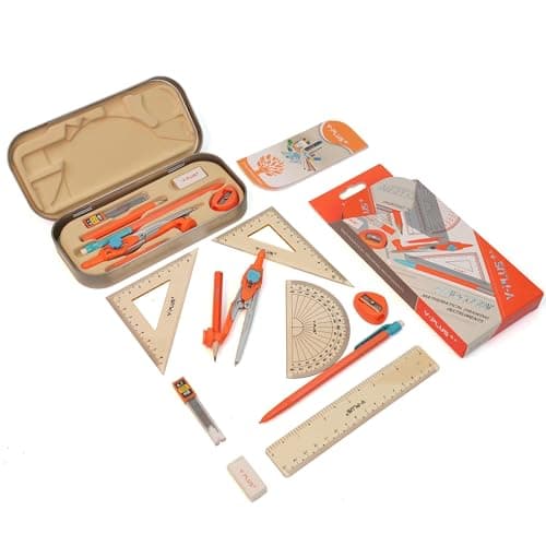 YPLUS Geometry Set for Students, Math Protractor Compass with Rulers Mechanical Pencil, Box of Protactors Kit for Class Supplies and School Kids Toddler - 12 Pcs, Back to School Supplies for Kids - Thumbnail 2