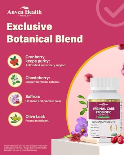 Anven Health Vaginal Probiotics for Women pH Balance with Prebiotics - 60 Billion CFU for Odor, Yeast & Digestion - Cranberry for Urinary Tract & Hormonal Balance - Vegan & Non-GMO | 90 Capsules - Thumbnail 5