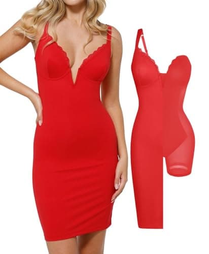 Popilush Lace Shapewear Dress Corset Mini Dress Bodycon Dresses for Women Slip Cocktail Party Dress Red - Image 1