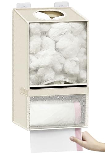 Spaclear Plastic Bag Holder - Large Wall Mount Grocery Bag Holder & Dispenser for Home Kitchen, 2-in-1 Space-Saving Durable Organizer House Necessities, Beige - Image 1