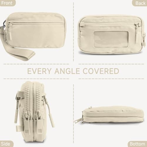 NBERMOTION Checkered Nylon Wristlet Wallets for Women RFID Blocking Purse With Credit Card Holder & Crossbody Strap(Beige2) - Thumbnail 5