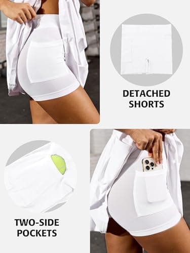 ATTRACO Tennis Dress for Women with Pockets Seamless Tennis Outfits Lockable Zip Golf Dress White XS - Thumbnail 4