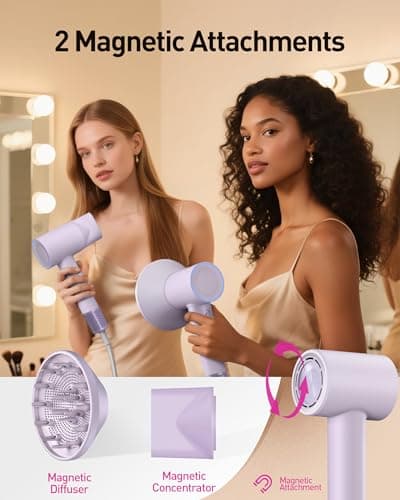 High-Speed Hair Dryer, 160,000 RPM Brushless Motor for Ultra-Fast Drying, 500M Ionic Negative for Frizz Reduce, Low Noise Thermo-Control Blow Dryer with Diffuser for Curly Hair Women and Men,Purple - Thumbnail 5