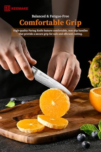KEEMAKE 3.5 Inch Paring Knife - Ultra Sharp Fruit Knife High Carbon Stainless Steel Small Kitchen Knives for Peeling Slicing with Ergonomic Handle with Elegant Gift Box - Thumbnail 4