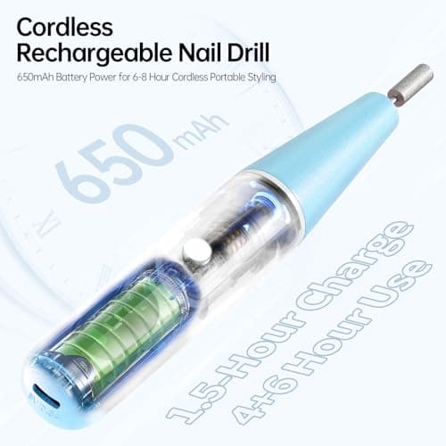 Electric Nail Drill Kit, Electric Nail File Cordless Nail Drill Machine for Acrylic Gel Dip Powder Nails, Professional Portable Manicure Pedicure Rechargeable Lightweight for Home Salon Use - Thumbnail 2