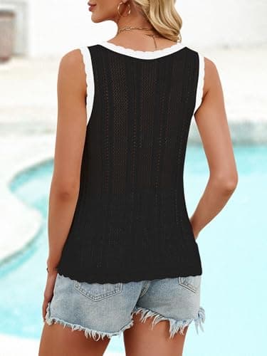 Anbech Beach Cover Ups for Women Summer Crochet Knit Sweater Vest Mesh Hollow Out Sleeveless Shirts Swimsuit Resort Wear for Women 2026,Black,XL - Thumbnail 3