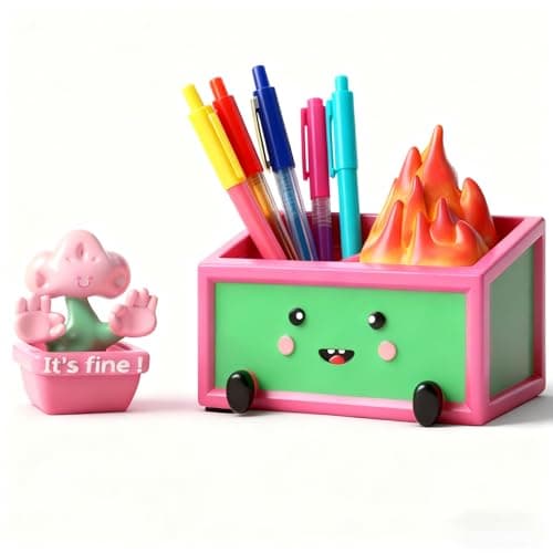 MAYIPLAY Dumpster Fire Desk Accessories Inspirational Gifts for Women Coworkers Pencil Holder Pink Office Table Decor - Image 1