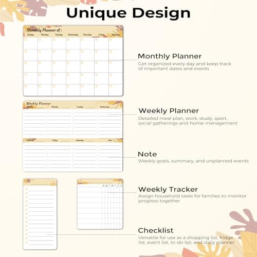 MARSROCK Refrigerator Calendar Magnetic, 16.3x11.7” (4-Pack) – Weekly & Monthly Planner, Chore Chart, Grocery/to-Do List for Fridge, Includes 8 Markers, 6 Magnets & 1 Eraser for Kitchen, Yellow - Thumbnail 3