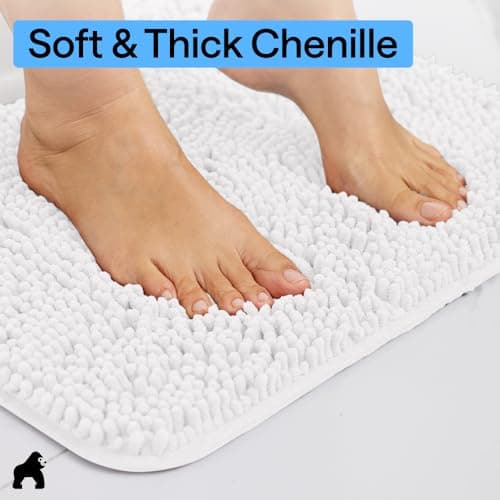 GORILLA GRIP Bath Rug Mat 60x17, Thick Soft Absorbent Chenille, Quick Dry Microfiber Mats, Rubber Backing Washable Shower Floor Rugs, Bathmat Runner, US Designed Bathroom Home Decor Accessories White - Thumbnail 4