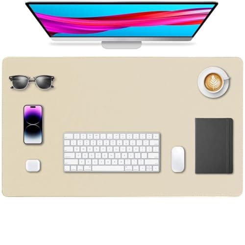Yuwiiuuo Leather Desk Pad Protector, Office Desk Mat, Large Mouse Pad, Non-Slip PU Leather Desk Blotter, Waterproof Computer Desk Writing Pad for Office and Home (Beige, 23.6" x 13.7") - Image 1