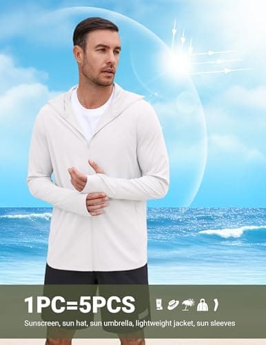 COOFANDY Men UV Jacket Sun Protection for Men Zip Up Lightweight Sun Hoodie Long Sleeve Sun Shirt Running Fishing Hiking White - Thumbnail 5