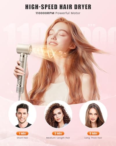 Tqcir 8-in-1 Professional Hot Air Styler&Hair Dryer Brush, Powerful Multi-Styler with Auto-Wrap Curler with Storage Case, Fast Drying Curling Straightening Volumizing Without Heat Damage - Thumbnail 6