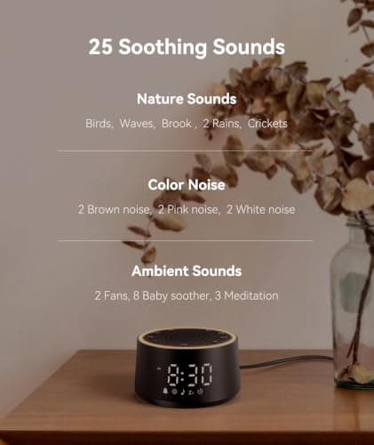 Dreamegg Sound Machine for Sleep - D1 Nova White Noise Sound Machine for Baby Adult with Alarm Clock, Soothing Sounds, Dimmable, White Noise Alarm Clocks for Bedrooms Heavy Sleepers Travel, Black - Thumbnail 4
