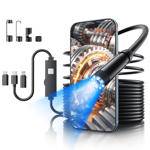 Endoscope Camera with Light, 1920P HD Bore Scope Borescope with 8 Lights, Waterproof 16.4FT Semi-Rigid Cord for Pipe Inspection, Industrial Endoscope for Phones(Black) - Image 1