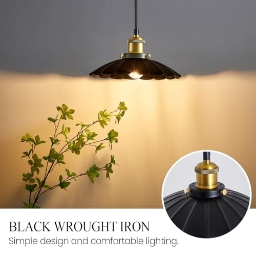 Oyisen Plug in Hanging Light, Vintage Black 9.8 Inch Lampshade 14Ft Plug in Pendant Light for Dining Room and Living Room, Kitchen Island Retro On/Off Switch Hanging Lamp Fixtures 2Pack - Thumbnail 2
