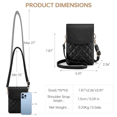 Goinsound RFID Small Crossbody Purses for Women Quilted Cell Phone Purse with RFID Blocking Credit Card Slots Black - Thumbnail 5