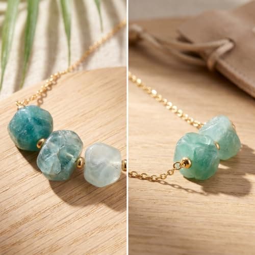 Geumkecy Handmade Green Amazonite Choker Necklace for Women Natural Gemstone Chain 18K Gold Jewelry Birthday Christmas Gift for Women 18inch Valentine Gift for Her - Thumbnail 5