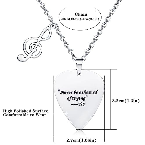 COTATI Quotes Guitar Pick Necklace Outfits Jewelry Accessories Inspired Fans Gift Merch (Never be ashamed of trying) - Thumbnail 3