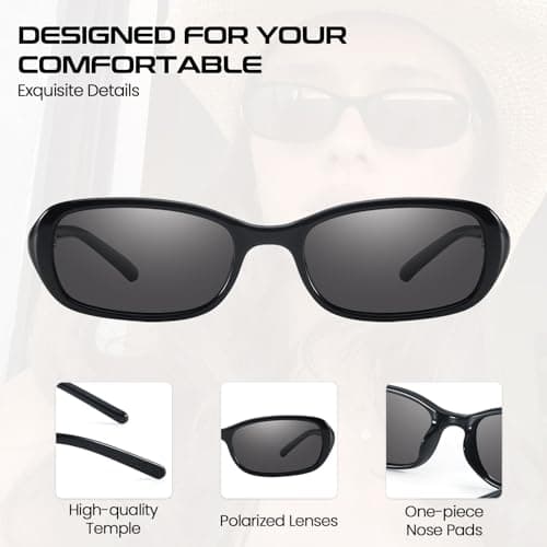 SODQW Rectangle Oval Sunglasses for Women Polarized 90s Vintage Small Sun Glasses Trendy Narrow Ladies Shades UV400 - Thumbnail 4