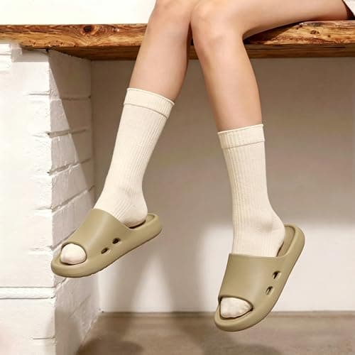 HUILONGJIA Cloud Slide Sandals for Men | Soft Comfy Men Pillow House Slippers Non-slip Shower shoes Bath Pool Indoor Outdoor Use, Khaki Size 8.5-9.5 - Thumbnail 5