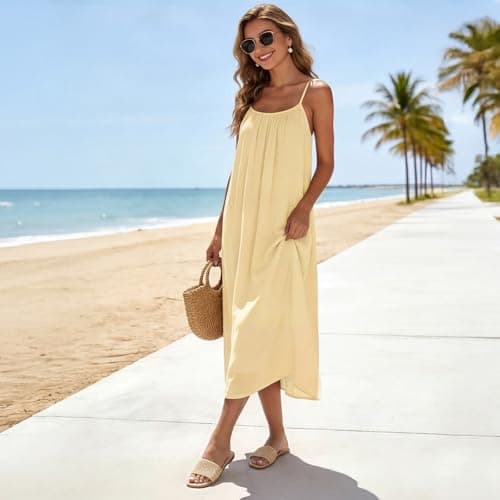 Athlefit Tan Raffia Flat Sandals for Women Dressy Square Open Toe Comfortable Slip On Beach Casual Slide Sandals Size 7 - Thumbnail 3