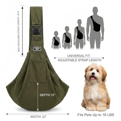 Adjustable Dog Carrier Sling, Hands-Free Pet Shoulder Bag for Small Dogs and Cats, Puppy Carrier Purse for Pet, Travel Safety Essentials (Army Green) - Thumbnail 4