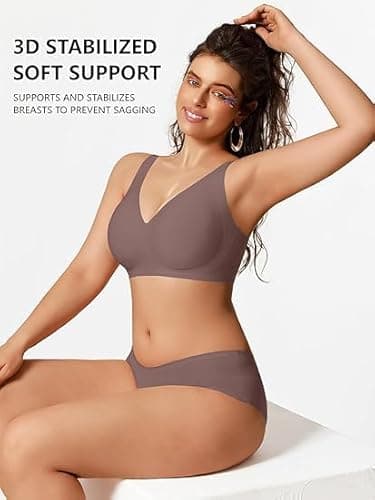 COCOMARTS Jelly Bras for Women No Underwire Seamless Push Up Comfortable Tshirt Everyday Deep V Bra with Support and Lift Grey Medium - Thumbnail 3