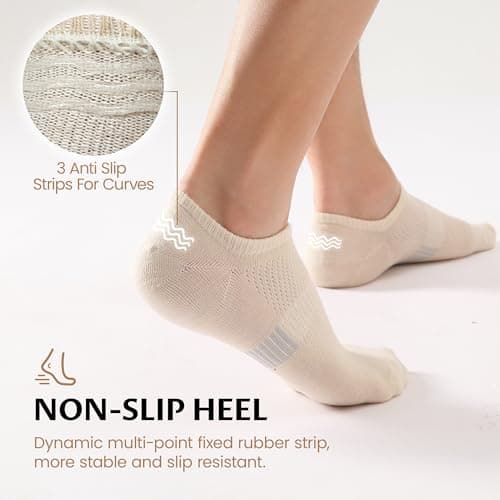 Sunew No Show Socks Women Men Stay Put Low Cut Invisible Socks 8 Pairs Beige Medium - Thumbnail 5