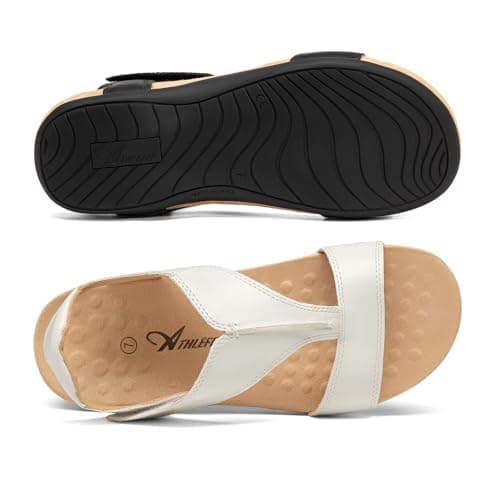 Athlefit Arch Support Orthopedic Sandals for Women Beach Orthotic Flat White Sandals Summer Casual Size 7.5 - Thumbnail 6