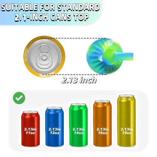 6 Pack Soda Can Lids with Straw,Silicone Soda Can Covers,Pop Can Cover,BPA-Free,Reusable Can Covers for soda,Coke,Beer,Juice,Beverage,Fits Standard Cans - Thumbnail 2