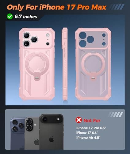 FNTCASE for iPhone 17 Pro-Max Case: [360 Spin Magnetic Ring Kickstand] [Compatible for MagSafe] [Screen Protector] Heavy Duty Military Grade Protection Protective Phone Case with Stand Pink - Thumbnail 2